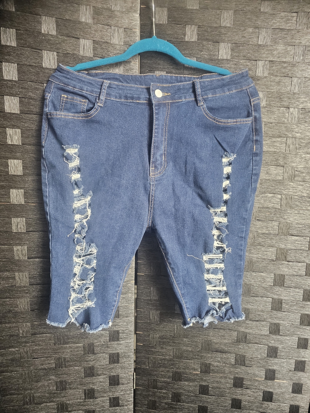 Women's Distressed Dark Blue Denim Jeans Shorts